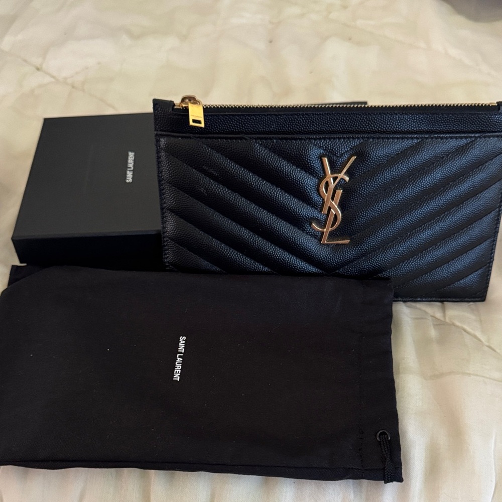 Saint Laurent Black Quilted Clutch with Gold Logo